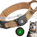 Tactical AirTag Dog Collar, 100% Waterproof Adjustable Military Training Nylon Dog Collar with Apple Air Tag Holder, Heavy Duty Large Dog Collar with AirTag Case,Khaki, L (L (16.5"-20.5"))