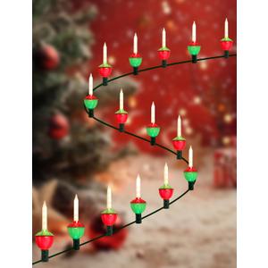 LED Retro Christmas Bubble Lights - 15.5ft, 15-Light String with Classic Bubbling Effect, Energy Efficient & Cool-Touch Safety - Vintage Style Christmas Tree Lights for Indoor Holiday Decor (Green Wire, Red & Green Base, Clear Bulb)