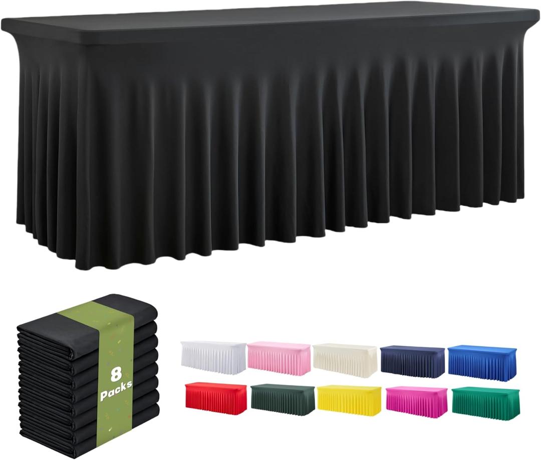 leegleri Black Spandex Table Clothes for 8 Foot Rectangle Tables, 8 Pack Wrinkle Free Rectangle Table Cloth 8ft Stretch Fitted Tablecloths with Skirt for Parties Weddings Birthday Banquet Baby Shower leegleri Black Spandex Table Clothes for 8 Foot Rectangle Tables, 8 Pack Wrinkle Free Rectangle Table Cloth 8ft Stretch Fitted Tablecloths with Skirt for Parties Weddings Birthday Banquet Baby Shower
