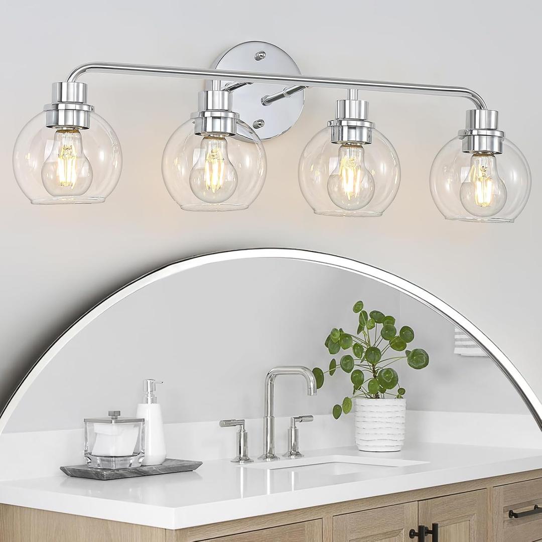 Bathroom Light Fixtures Chrome Vanity Light 27 Inch Silver 4 Light