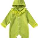 PROMOTED TO BIG SISTER Baby Boy Christmas Hooded Jumpsuit Furry Green Monster Costume (9-12 Months)