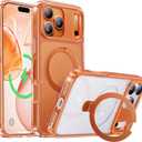 CASEKOO Official Cosmic Orange for iPhone 17 Pro Case with Ultra Magnetic Stand, Fit for MagSafe, 16FT Military Grade Protection, Transparent Slim Cover for iPhone 17 Pro 6.3'', Orange