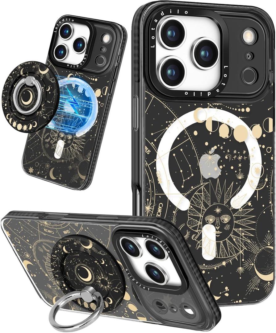 Case for iPhone 17 Pro Case Compatible with Magsafe Ring Holder Stand - for Women Sun Moon Design TPU Phone Cover for Girls Girly Funny Fashion