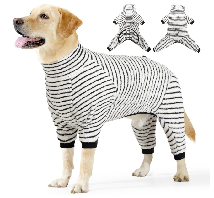 Dog Winter Coat Sweater Dog Clothes Soft Fleece Pullover Pajamas, Dog Cold Weather Coats Warm Windproof Fullbody Jumpsuit Fleece Onesie for Dogs, Thick Pet Snowsuit Christmas Black, Size XL