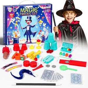 Magic Tricks Kit, 60+ Magic Tricks for Kids Age 6 7 8 9 10 11 12, Magician Set with Magic Props & Instruction for Beginners & Kids, Christmas Halloween Birthday Gifts for Kids