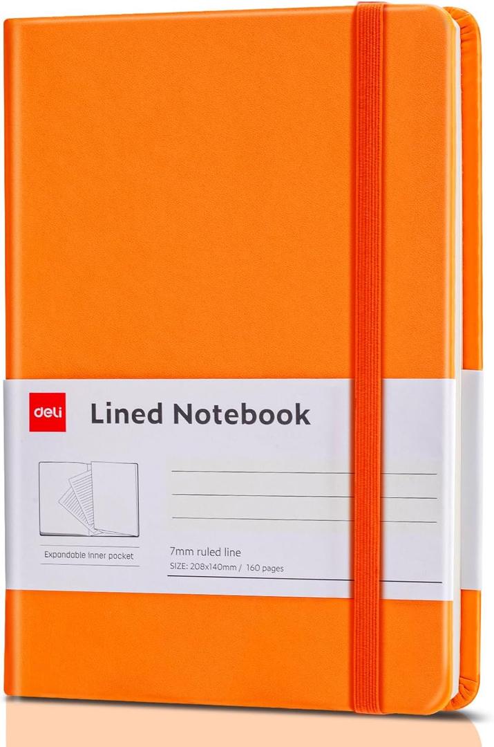 A5 Lined Journal Notebook, 160 Pages Hardcover Writing Notebook, 5.5"x8.2" College Ruled Notebook for Office, School, Work Notes (Orange)