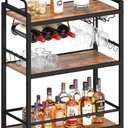 Home Bar Serving Cart, Serving Cart with Wheels and Handle, 3 Tier Rolling Kitchen Cart, Microwave Cart, Beverage Cart with Wine Holder and Glass Holders, for Dinning Room, Living Room, Kitchen