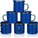 6 Pcs Enamel Camping Mugs Small Coffee Mugs Tea Cups Portable Vintage Campfire Camping Cups Bulk with Handle for Coffee Tea Home Picnic Travel Indoor and Outdoor Activities,12 oz (Blue)