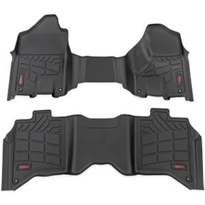 Rough Country Sure-Fit Floor Mats for Ram 2500/3500 (2019-2024) Crew Cab with Front Bench Seat - Waterproof, Non-Slip Flexible Floor Mat, Front & Rear Set