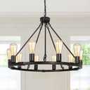 26.9" 10-Light Black Wagon Wheel Chandelier, Farmhouse Round Chandelier for High Ceiling Rustic Industrial Pendant Light Fixture for Kitchen Island Living Room Dining Room Entryway Bedroom Foyer