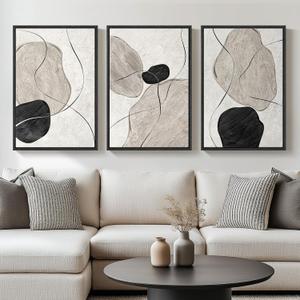 Framed Black and White Abstract Wall Art for Living Room, Large 3 Piece Neutral Minimalist Canvas Artworks, Modern Painting Prints for Dining Room Hallway Home Office Wall Decor, 24x36 In
