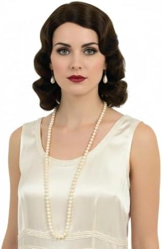 H&Bwig 1920s Wig Flapper Wigs Long Curly Wig for Women 20's Party Cosplay Brown Vintage Wigs Halloween Costume