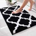 OLANLY Bathroom Rugs 24x16, Soft and Absorbent Microfiber Bath Rugs, Non-Slip Shaggy Shower Carpet, Machine Wash Dry, Bath Mats for Bathroom Floor, Tub and Shower, Black