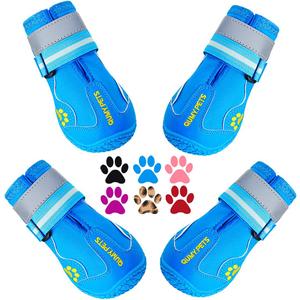 QUMY Dog Shoes for Large Dogs, Medium Dog Boots & Paw Protectors for Winter Snowy Day, Summer Hot Pavement, Waterproof in Rainy Weather, Outdoor Walking, Indoor Hardfloors Anti Slip Sole Blue 3 (Size 3: 2.0''x2.5''(W*L) (Pack of 4))
