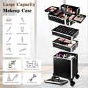 5 in 1 Rolling Makeup Train Case Professional Cosmetic Trolley Large Storage Organizer on Wheels for Hairstylist Artist Nail Beauty Salon Barber Black
