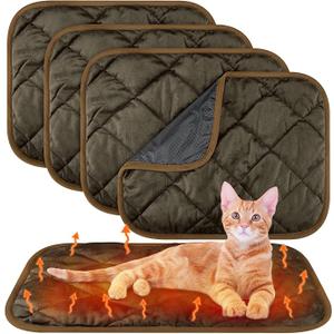 Clysee 4 Pack Self Heating Cat Pad Self Warming Dog Mat Reflects Body Heat Extra Warm Thermal Pet Pad Washable Dog Cat Bed Crate Bed Mat Blanket(Coffee Color,16 x 20 Inch)