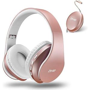 ZIHNIC Bluetooth Headphones Over-Ear, Foldable Wireless and Wired Stereo Headset Micro SD/TF, FM for Cell Phone,PC,Soft Earmuffs &Light Weight for Prolonged Wearing(Rose Gold)