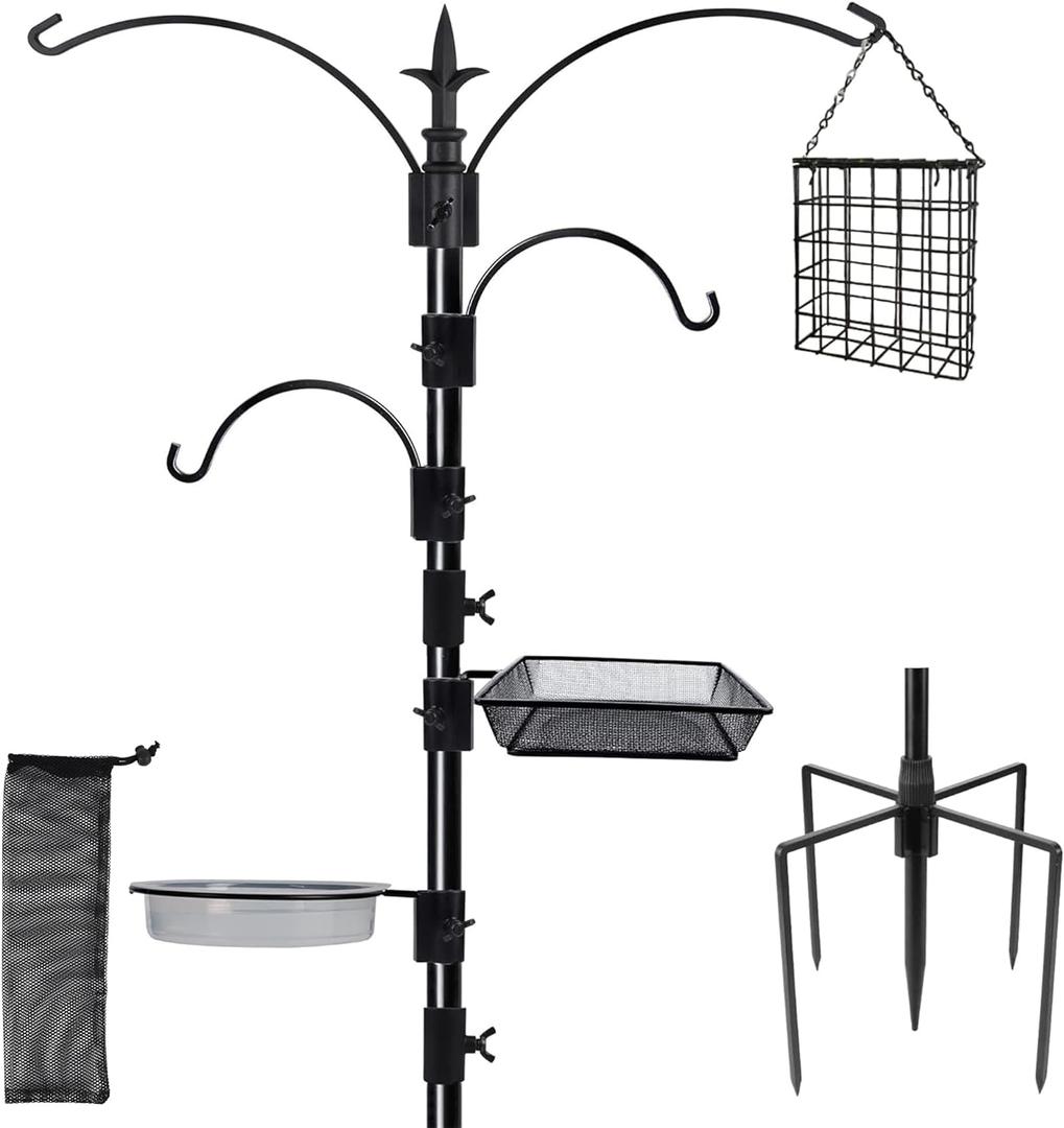 yosager Premium Bird Feeding Station Kit, 90" x 23" Birds Feeder Pole, Planter Hanger, Multi Feeder Hanging Kit with Metal Suet and Bath for Bird Watching, Attracting Wild Birds (90 Inch)