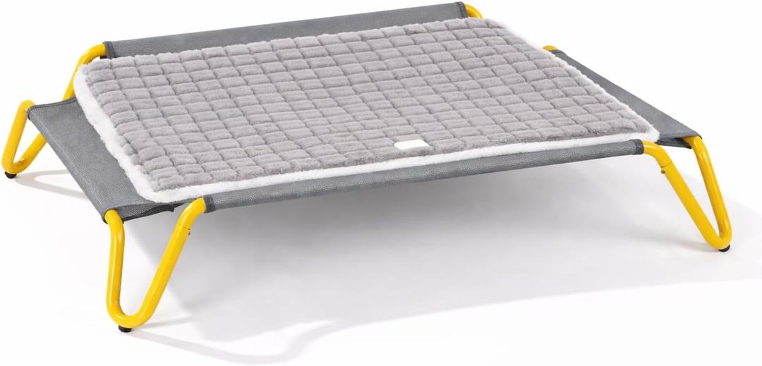 Elevated Dog Bed with Removable Cushion, Cooling Raised Pet Cot, Breathable Mesh Dog Bed, Washable Soft Mat, Durable Metal Frame, Indoor Outdoor Raised Pet Bed for Small Medium Dogs