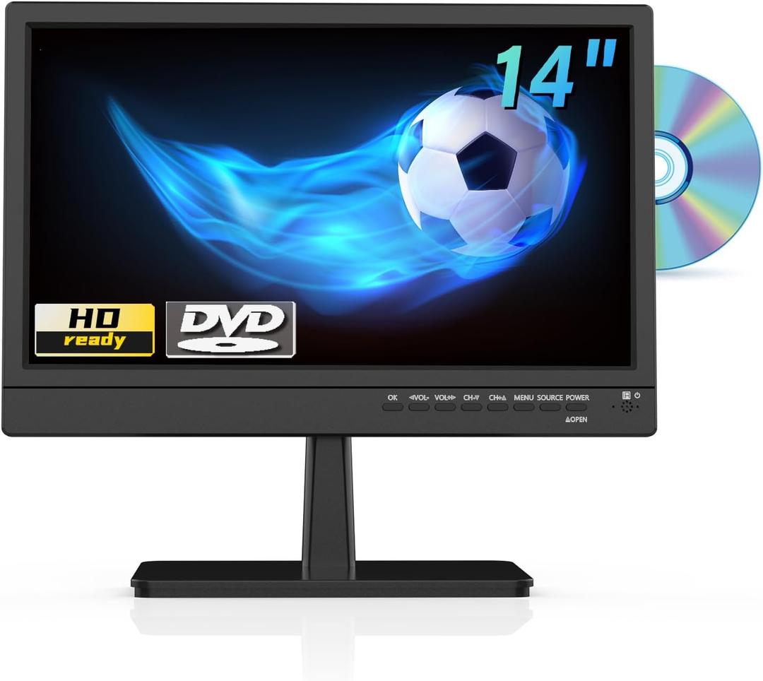 Feihe 14 Inch TV with DVD Player Built-in, HD Flat Screen Small TV DVD Player Combo with ATSC Tuner/HDMI/USB/AV/VGA Input, Suitable for Kitchen Bedroom RV Camper