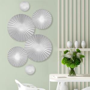 6Pcs Sunburst Metal Wall Mount Art Decor for living room, Silver Accent Large Sunburst Hanging Above Bed Decorations Sculpture, Circular Decorlives Combination Artwork for Home Office Bedroom Kitchen