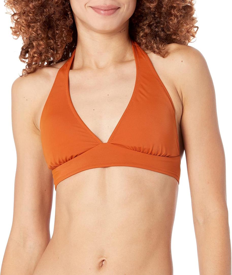Amazon Essentials Women's Light-Support Tie Halter Bikini Swimsuit Top (XX-Large, Terracotta)