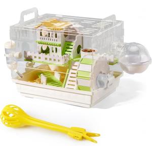 Acrylic Hamster Cage, 2-Tier Gerbil Cage with Wooden Wheel, Green
Small Dwarf Hamster Cage Habitat, Garden Mouse Cage for Pet Mice, Clear View Inside Easy to Clean