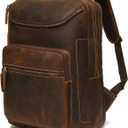 LANNSYNE Vintage Genuine Leather 16" Laptop Backpack For Men Hiking Travel Bag Camping Rucksack (Brown)