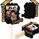 24 Pcs Personalized Graduation Fans Custom Photo Cutout Face Fans with Handle Double Sided Class of 2026 Grad Photo Props Grad Party Supplies Blank DIY Frame for Graduation Party Souvenirs (Gold)