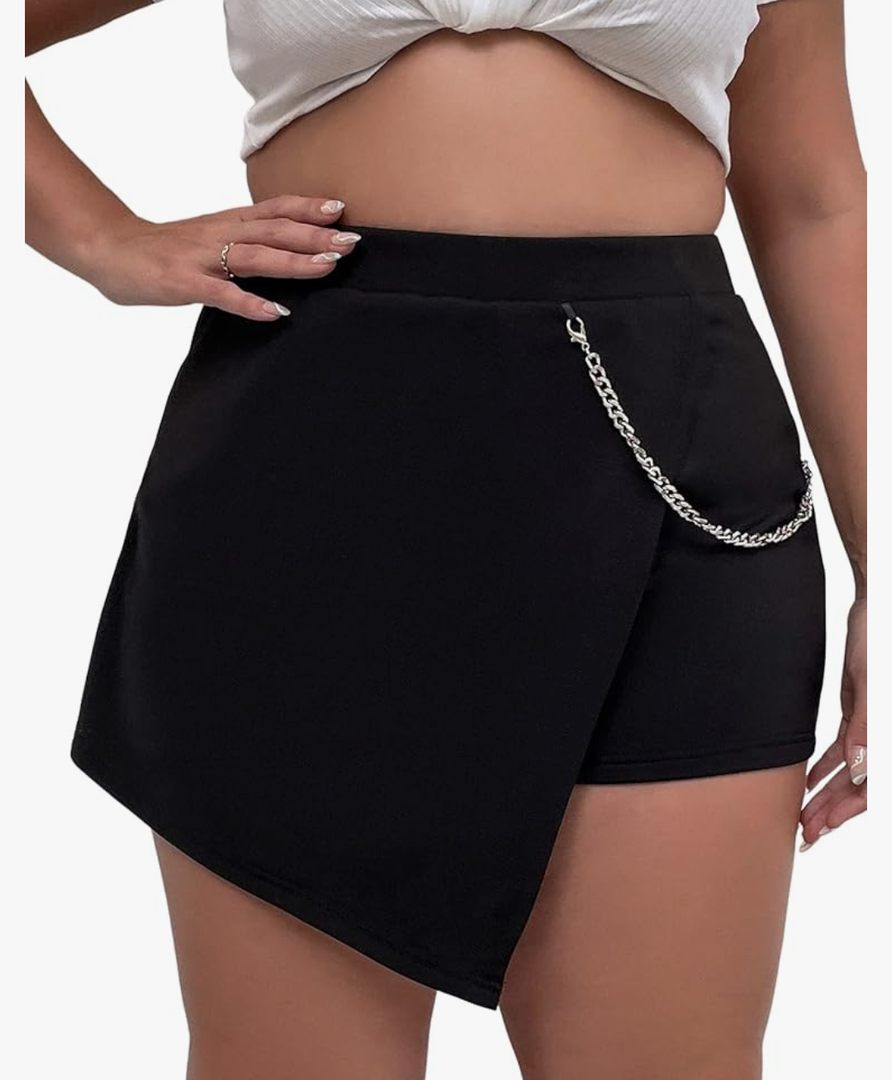 Women's Plus Size Wrap Asymmetrical Hem Chain Strap Skort Skirt Shorts 4 XL