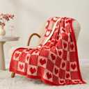 Snuggle Sac Red Heart Checkered Blanket for Women, Valentines Day Heart Blankets for Her Wife Girlfriend Mom, Super Soft Warm Fluffy Faux Fur Blanket for Couch Sofa Bed, Red Heart,50x60 inches