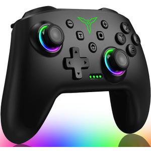 Switch Controller, Wireless Switch Controller Compatible with Switch Controller 1/Switch 2/Switch Lite/OLED, Wireless Switch Controllers Work with iOS/Android/PC with RGB Light, Programmable, TURBO & Wakeup (Black)