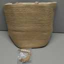 Mkono Woven Storage Basket Decorative Natural Rope Basket Wooden Bead Decoration for Blankets,Toys,Clothes,Shoes,Plant Organizer Bin with Handles Living Room Home Decor, Jute, 16" W  13.8"L