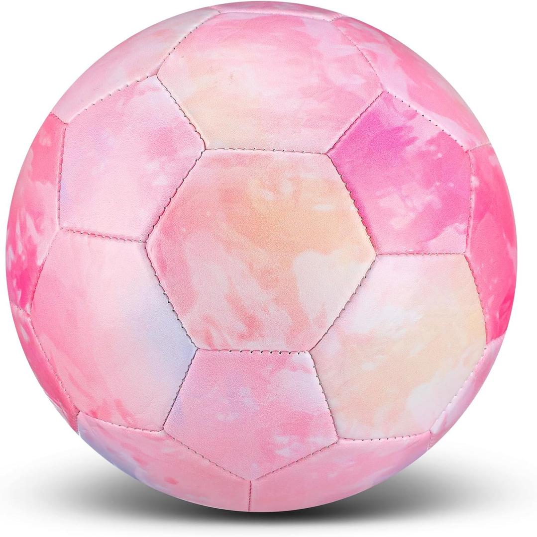HyDren Kids Size 3 Soccer Ball with Pump Official Cute Cartoon Toddler Soccer Durable Outdoor Indoor Sports Football Game Charity Gift for Kids Boys Girls 4 to 6(Glitter Pink)