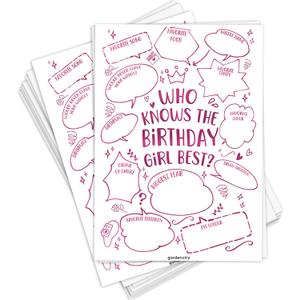 GardenCity 50 Who Knows The Birthday Girl Best Game Cards, Fun Birthday Games for Kids & Adults, Pink Bubbles