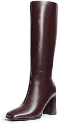 DREAM PAIRS Knee High Boots for Women Square Toe Gogo Chunky Heel Tall Boot Fashion Side Zipper Long Boot, 8.5