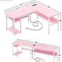 Unikito Reversible L Shaped Desk with Magic Power Outlets and USB Charging Ports, Sturdy Corner Computer Desk with Storage Shelves, Gaming Table Home Office Desk, Easy to Assemble, Pink, 42.5" W X 50.4" L X 29" H