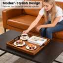 Large Square Ottoman Tray for Living Room and Coffee Table, Decorative Acacia Wood Serving Tray with Metal Handles for Breakfast in Bed, Dinner Food Kitchen TV (Natural, 17" x 17" x 2")