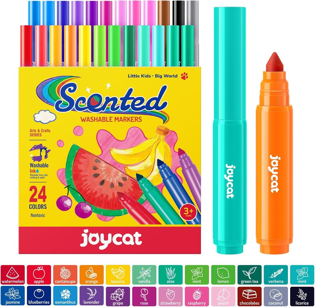Joycat Kids' Scented Washable Silly Marker, 24 Vibrant Colors with Fun Scent-Chunky Tip for Easy Grip, lower cost vs Competitor, Non-Toxic & Safe for Ages 3+,Ideal Gift & Art Activities Supply for kid