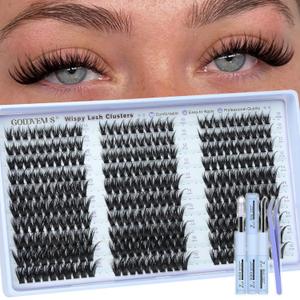 Wispy Lash Clusters Kit Natural Fairy Wet Eyelash Clusters Kit 300 Pcs Cluster Eyelash Extensions Kit for DIY Reusable Waterproof Individual Lash Extension (10-16mm CC Curl)