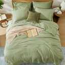 WRENSONGE Queen Comforter Set - 7 Pieces Sage Green Soft Bed in a Bag Queen with Fitted Sheet, Flat Sheet, 2 Pillow Shams, and 2 Pillowcases- Queen Bedding Sets for All Season