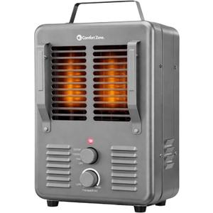 Comfort Zone Milkhouse Style Utility Space Heater with Adjustable Thermostat, Electric, Portable, 3-Prong Plug, Overheat Protection, & Tip-Over Switch, Ideal for Garage or Workshop, 1,500W, CZ798GR3 (Gray)