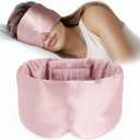 Silk Sleep Mask Soft Pressureless: 100% Mulberry Silk for Eye Skin Anti Wrinkles, Large Size for Total Blackout, Adjustable Wide Velcro Ear Cover (Pink)