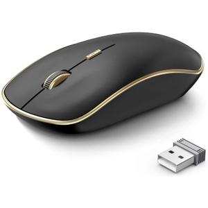 JOYACCESS Silent Wireless Mouse, Portable USB Mouse with 5 Adjustable DPI Levels for Desktop, Notebook, MacBook, Chromebook, PC (Black Gold)