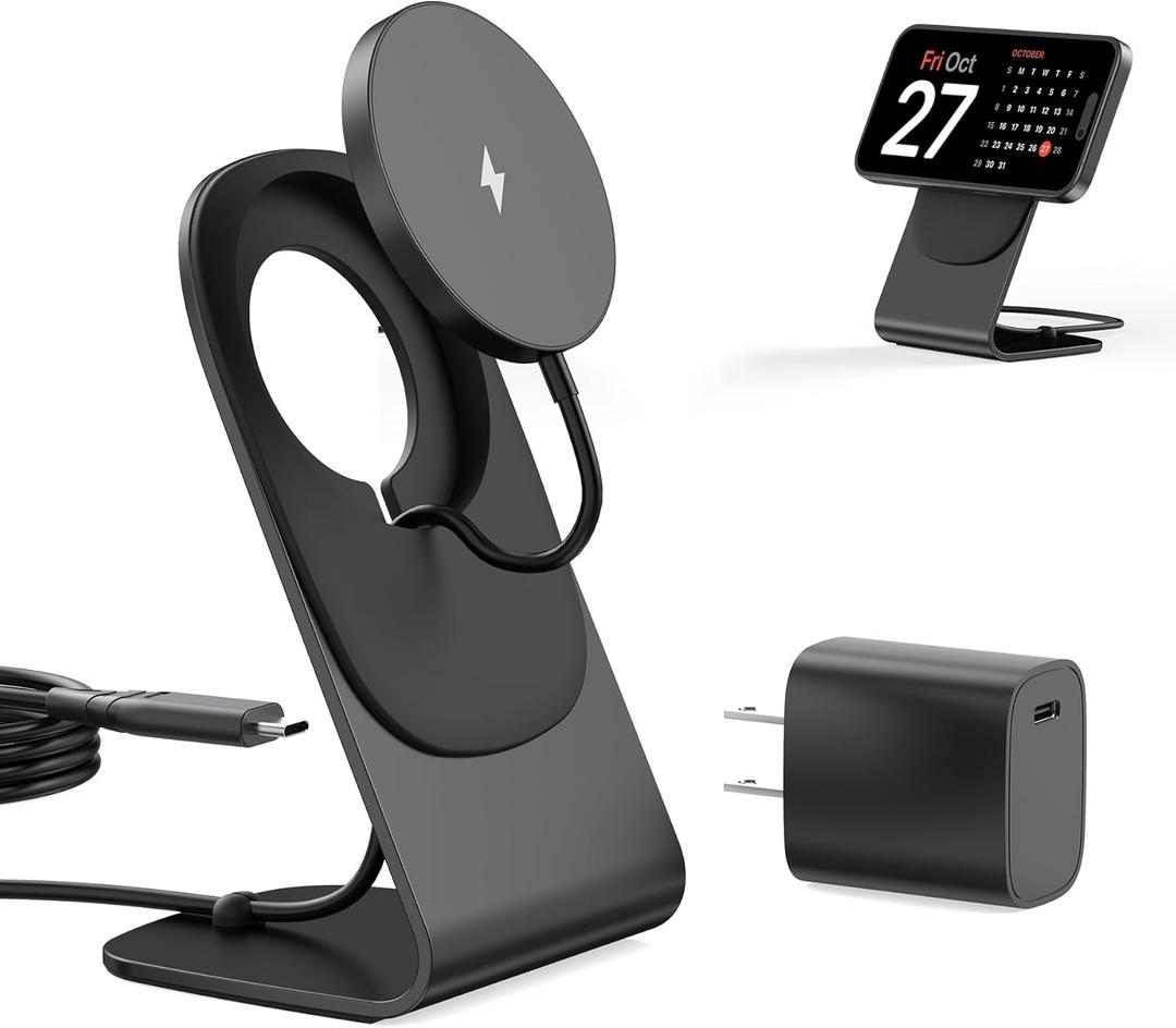 Magnetic Wireless Charger for iPhone 17/16/15/14/13/12 - Mag Charger+20W USB C Adapter, Fast Wireless Charging Stand/Pad with 5ft Cable for iPhone Pro Max Plus Mini 17e Air, Black