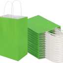 100 Pack 5.25x3.25x8.25 Inch Small Grass Green Kraft Paper Bags with Handles Bulk, Toovip Gift Wrap Bags for Favor Grocery Retail Party Birthday Shopping Business Goody Craft Merchandise Takeout Sacks