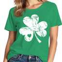 XLIEVO St Patrick's Day Shirts for Women Lucky Irish Shamrock Crew Neck Short-Sleeve Graphic Higher Quality Printed T-Shirt (Large, Green-ypyz1)