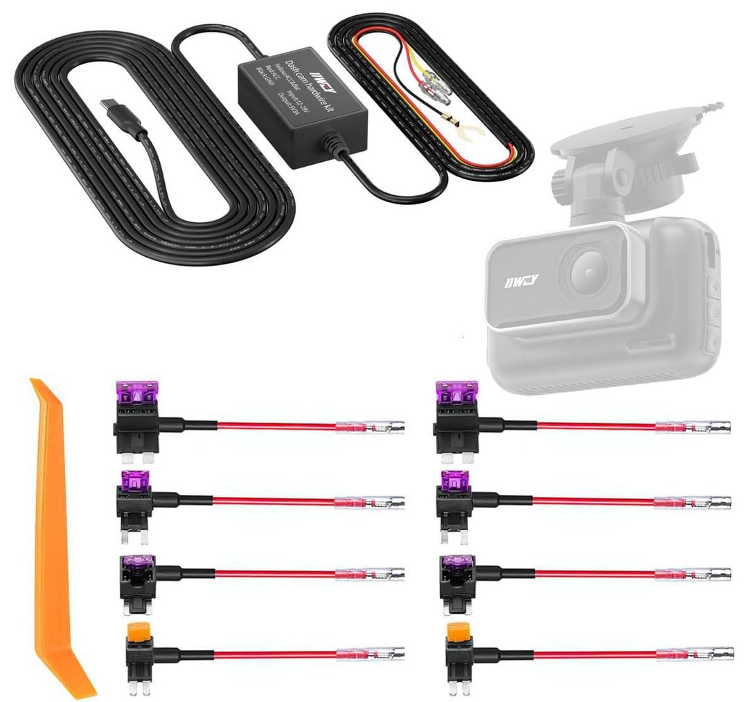 IIWEY Dash Cam Hard Wire Kit only Q5/N6 Model, 4 Meter Dashboard Camera Car Charger Cable Kit, 12V- 24V to 5V, Power Adapter with LP/Mini/ATO/Micro2 Fuse for Dash Cam