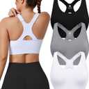 Evercute High Impact Sports Bras for Women 3 Pack, Adjustable Straps Padded Supportive Seamless Racerback Running Bras (L)