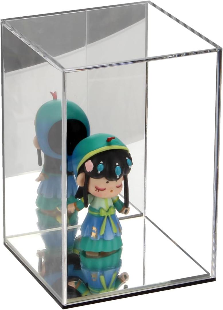Clear Acrylic Display Case with Mirrored Back and Base, Assemble Countertop Storage Box Stand Organizer, Cube Dustproof Display Box Showcase for Action Figures Doll Models Toys, 4x4x6Inch
